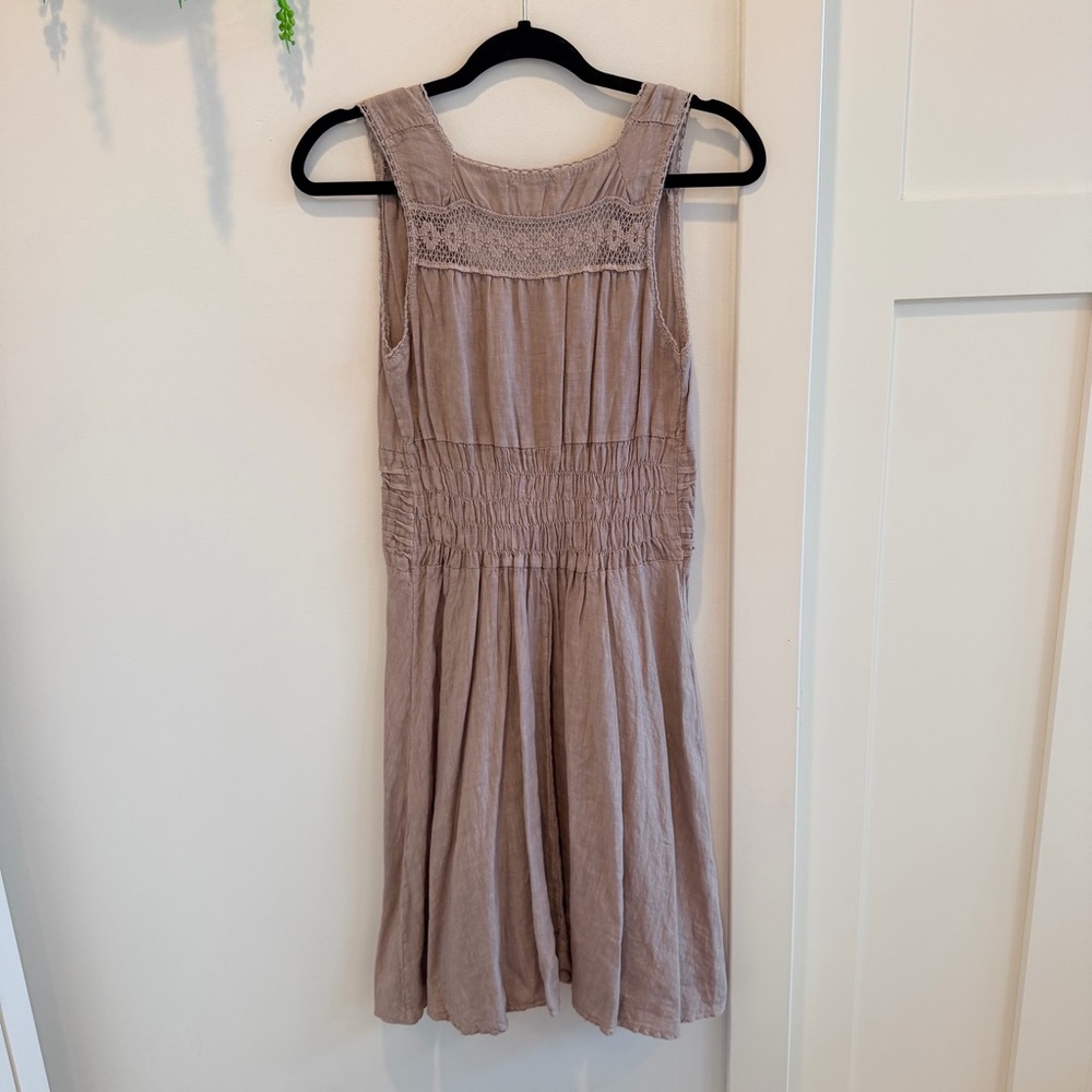 S&F 2005 Made In Italy 100% Linen Blush Cotton Crochet Sun Dress Women's Size S - Picture 5 of 10